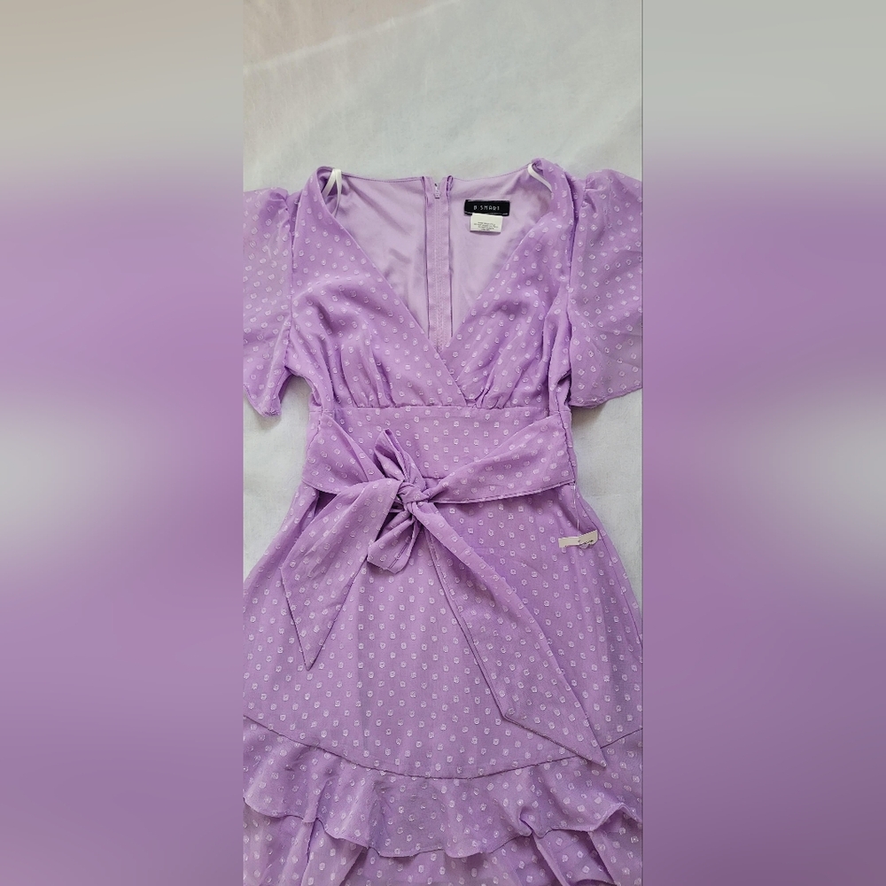 NWT! Spring Polka-Dot Lavender Lilac Photo Ready Women's Mini Ruffle Sundress - Picture 6 of 17